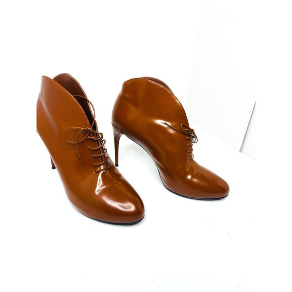 Gucci Brown Leather Kim Lace-Up Ankle Booties Women’s Size 38.5 High Heel Boots - Picture 6 of 10